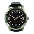 Leather strap men watch with date window
