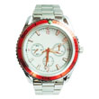 Stainless steel watch with orange rotating bezel