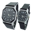 Couple watches with black PVC strap